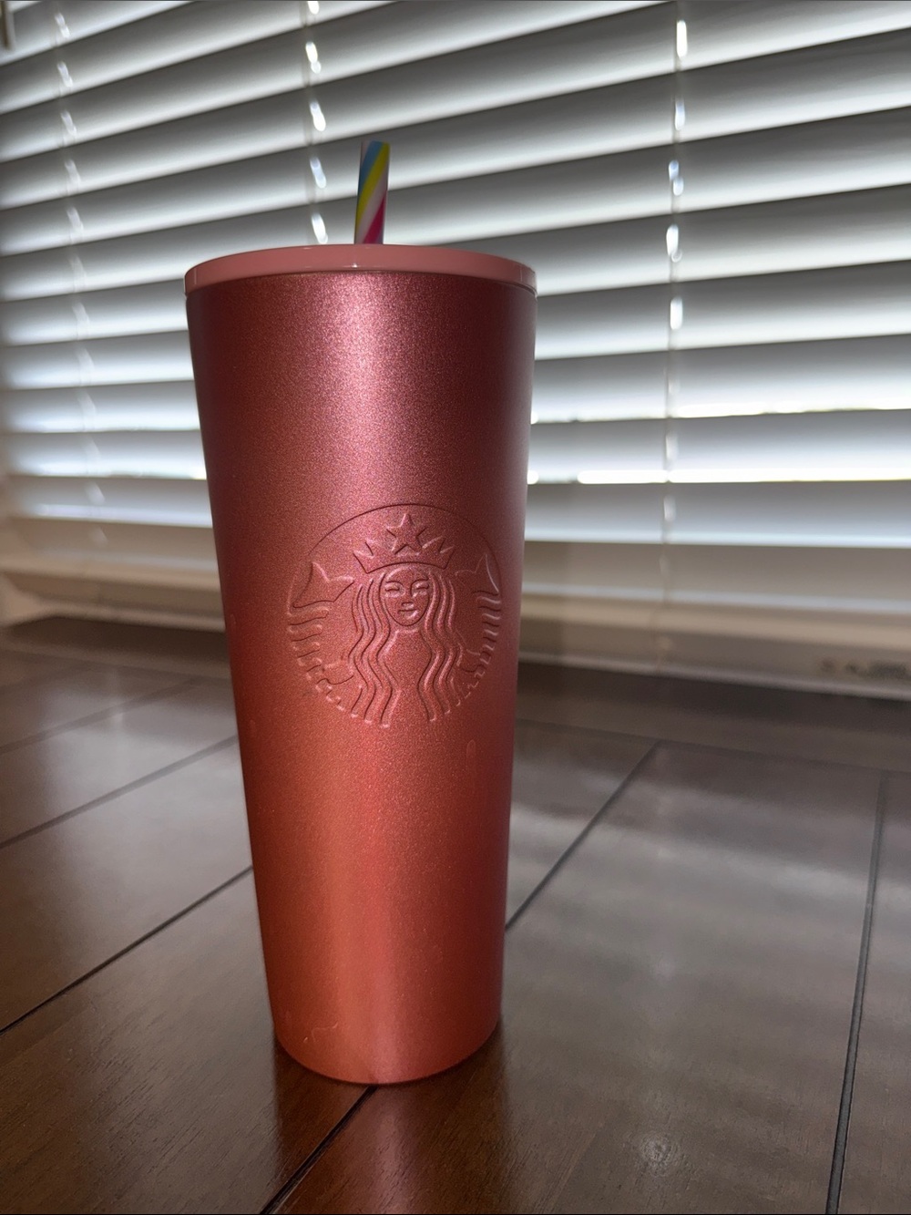 Starbucks Metallic Rose Pink Tumbler with Rainbow Straw